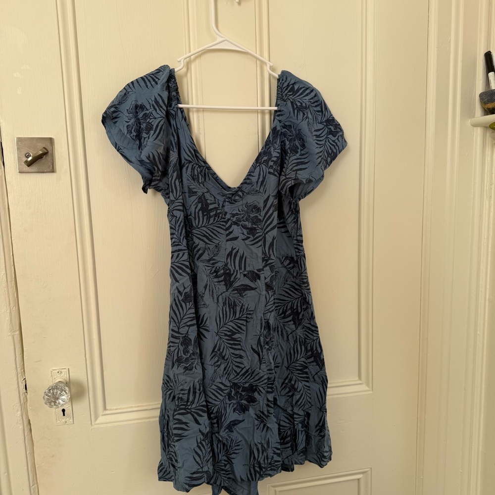 Roxy Blue Floral Leaf Print Mini Dress